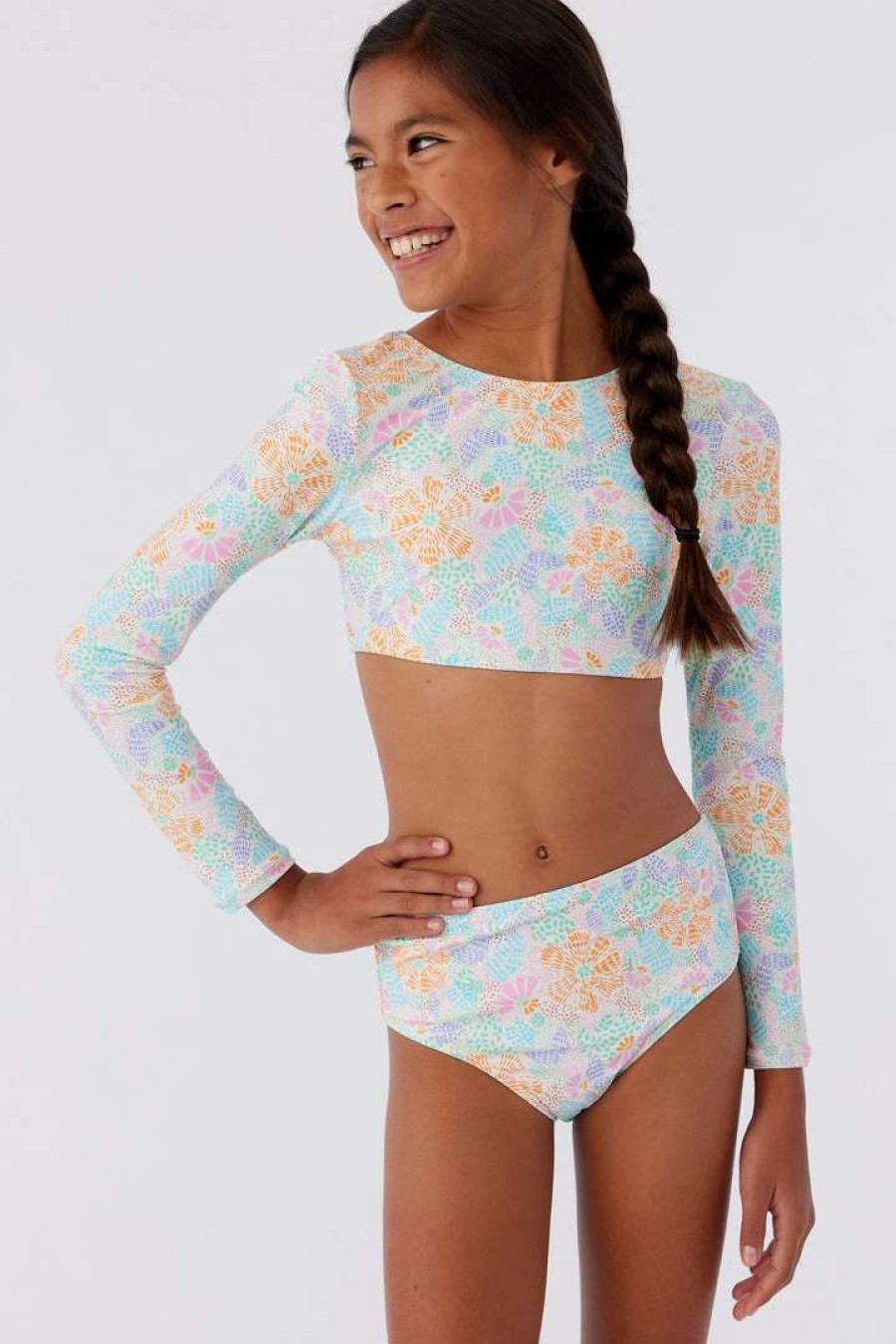 Swim * | O'Neill Junior Piper Floral Long Sleeve Crop Top Set