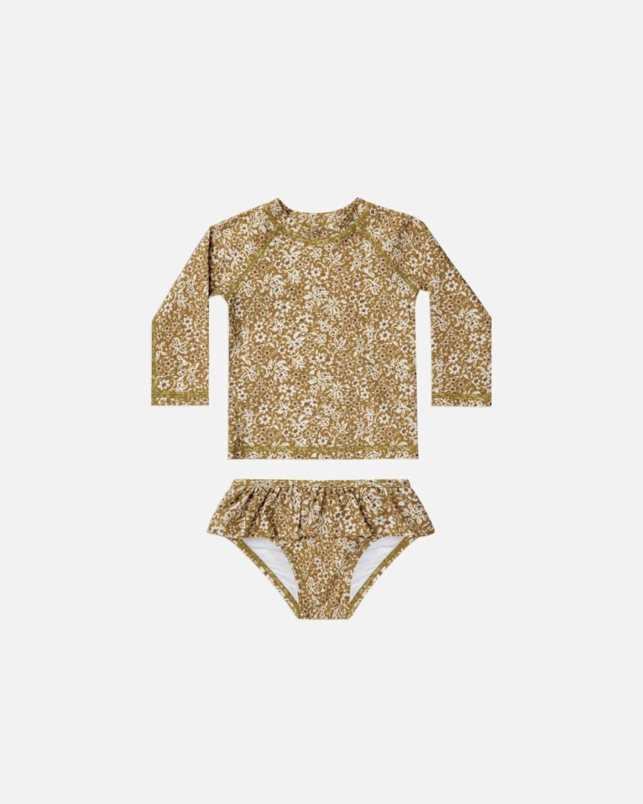 Swim * | Rylee + Cru Inc. Rylee & Cru Baby Rash Guard Set Golden Ditsy