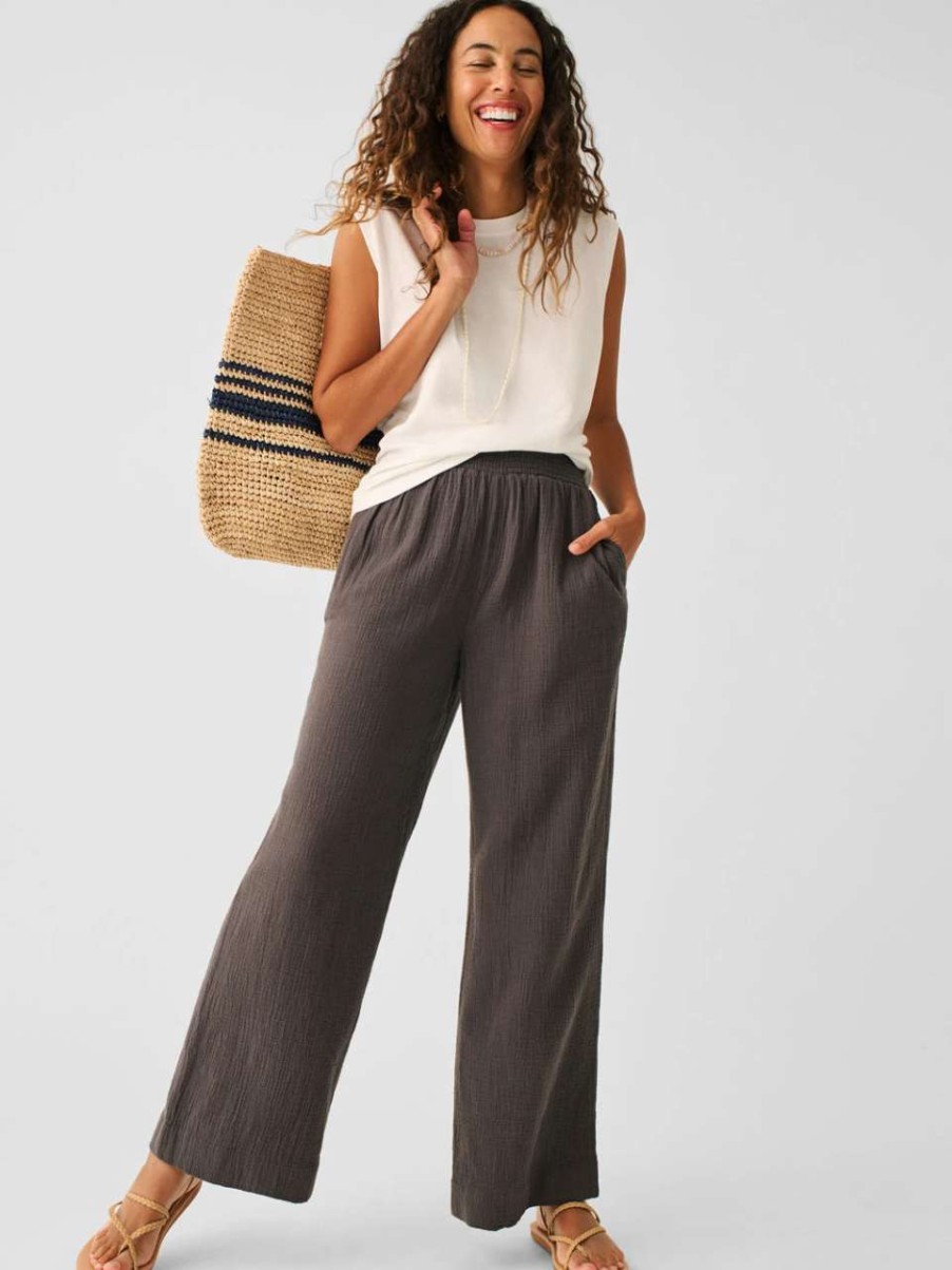 Women'S * | Faherty Dream Cotton Gauze Wide Leg Pant Women'S Wbk Washed Black