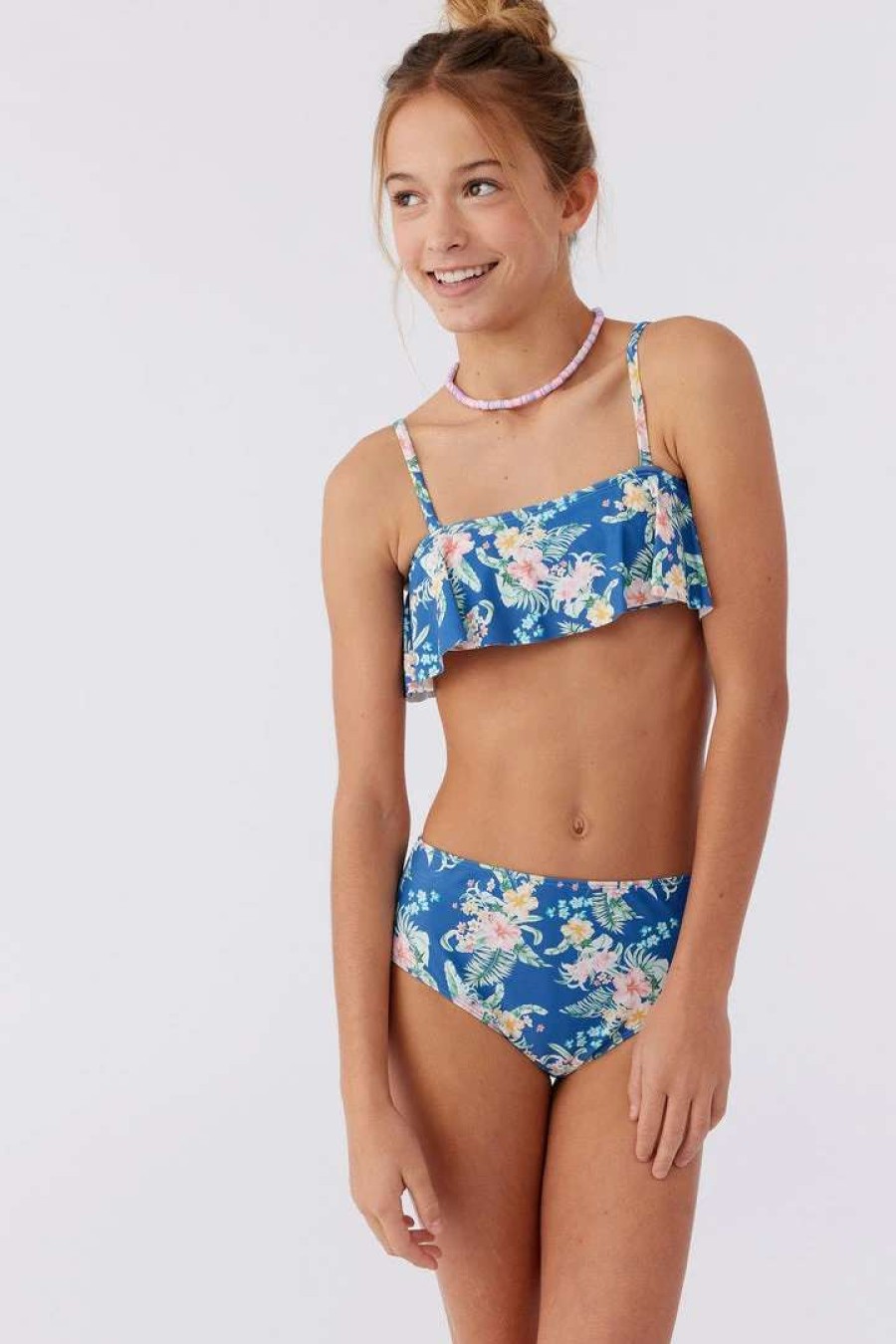 Swim * | O'Neill Junior Tulum Tropical Ruffle Bralette Swim Set Blu