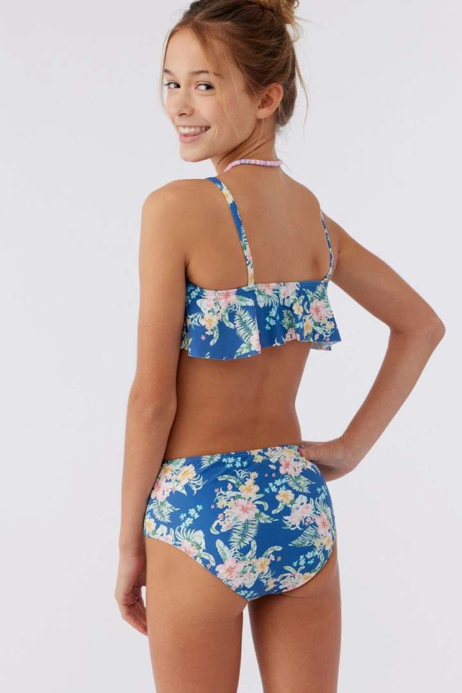 Swim * | O'Neill Junior Tulum Tropical Ruffle Bralette Swim Set Blu