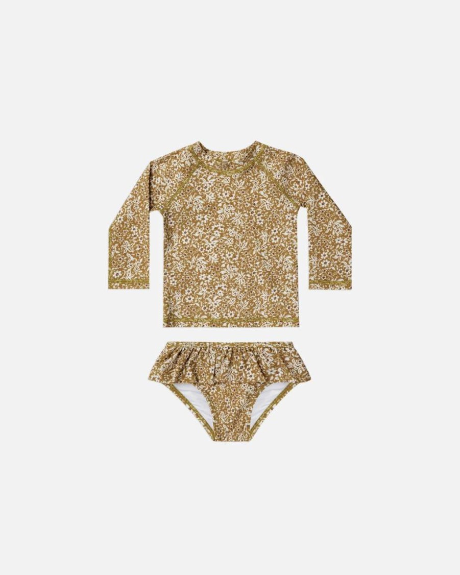 Swim * | Rylee + Cru Inc. Rylee & Cru Toddler Rash Guard Set Golden Ditsy