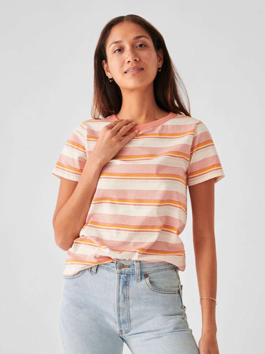 Women'S * | Faherty Sunwashed Striped Tee Women'S Pms Persimmon