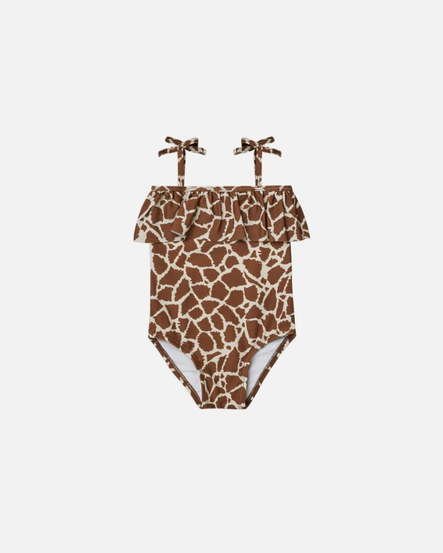 Swim * | Rylee + Cru Inc. Rylee & Cru Toddler Ruffle One-Piece Swimsuit Giraffe Spots