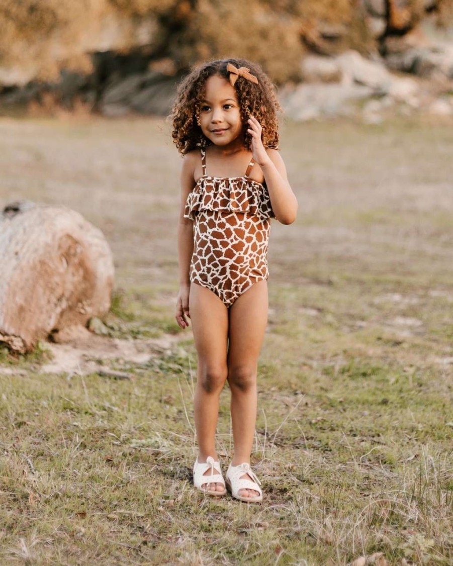 Swim * | Rylee + Cru Inc. Rylee & Cru Toddler Ruffle One-Piece Swimsuit Giraffe Spots