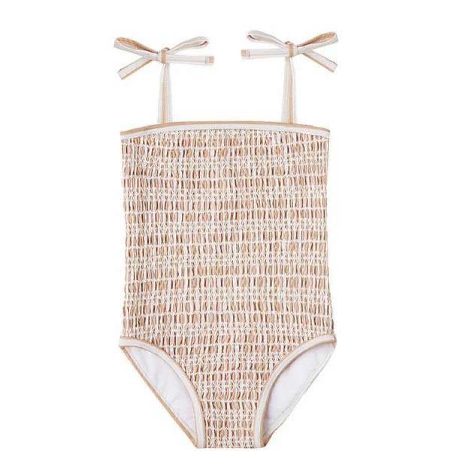 Swim * | Rylee + Cru Inc. Rylee & Cru Girls Striped Smocked One Piece Swimsuit