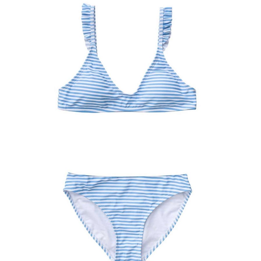 Swim * | Snapper Rock Junior Sustainable Stripe Frilled Bikini