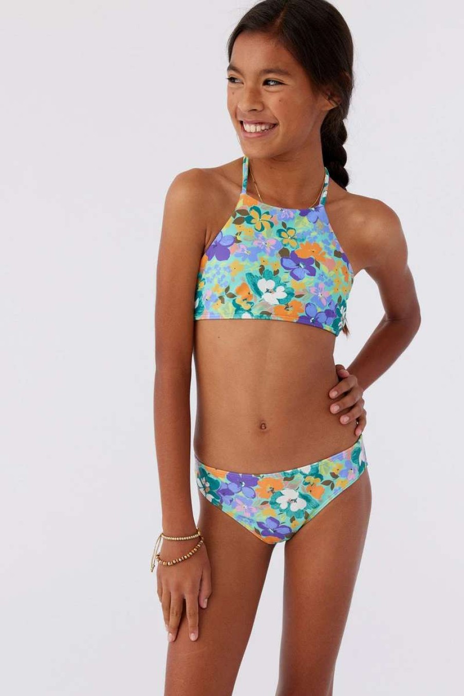 Swim * | O'Neill Sami Floral Braided Strappy Hi-Neck 2 Piece Swim Set