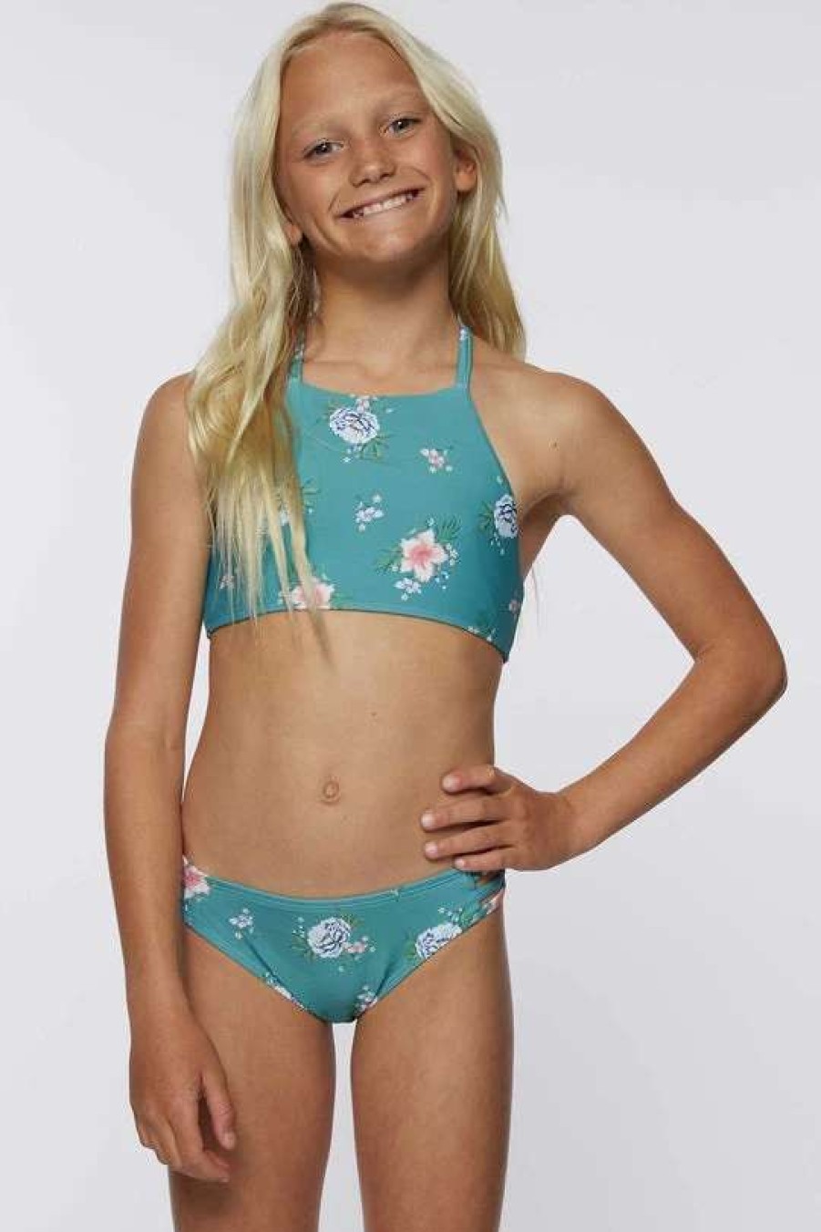 Swim * | O'Neill Junior Chan Floral Braided High Neck Swim Set